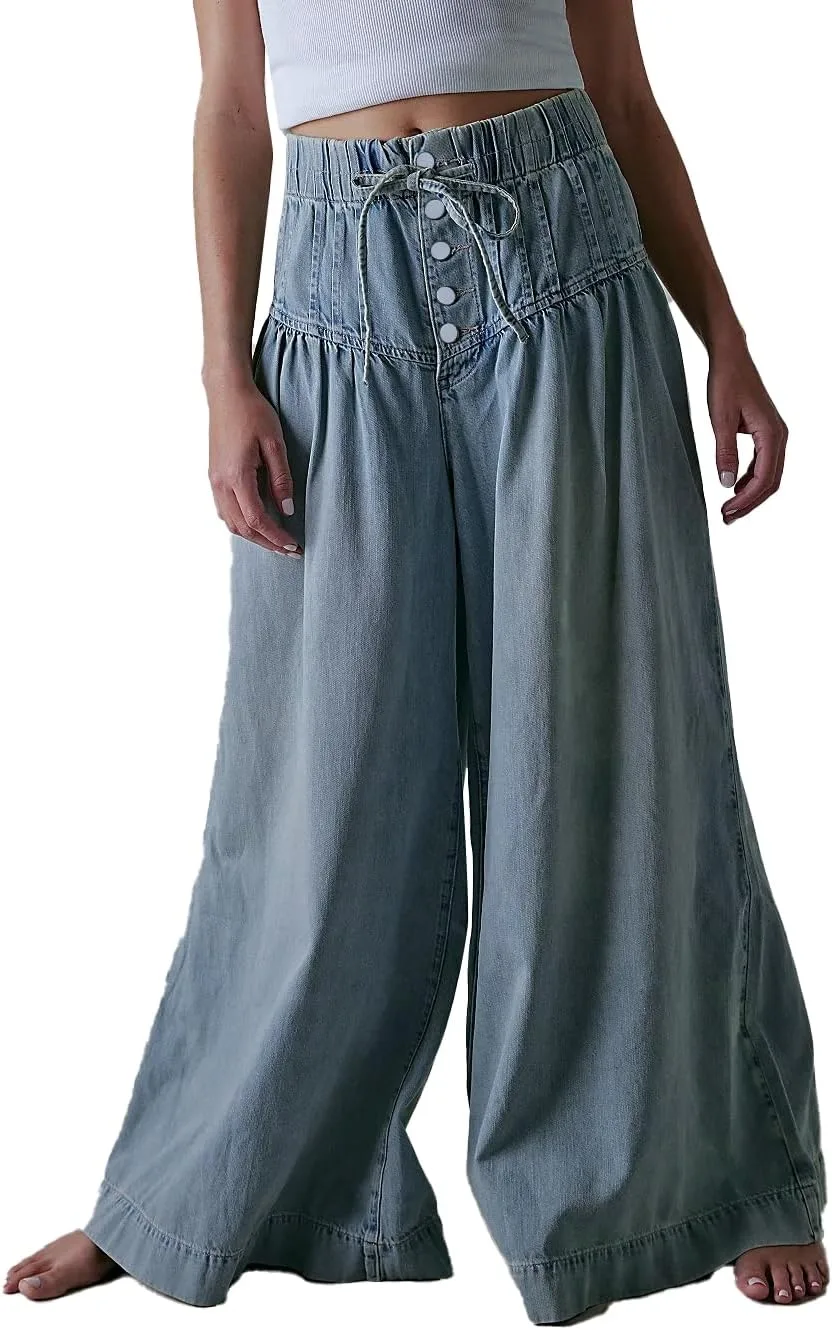 

LifeShe Palazzo Jeans для женщин, эластичные, с завышенной талией, широкие