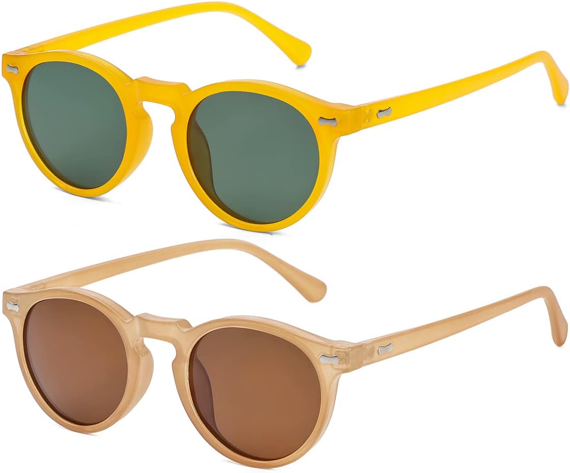 

Солнцезащитные очки Gleyemor Vintage Polarized для мужчин, круглые, с защитой UV400, в ретро-стиле, с оправой из ацетата ручной работы, Two-pack (Yellow Frame/Green Lens + Champagne Frame/Brown Lens)