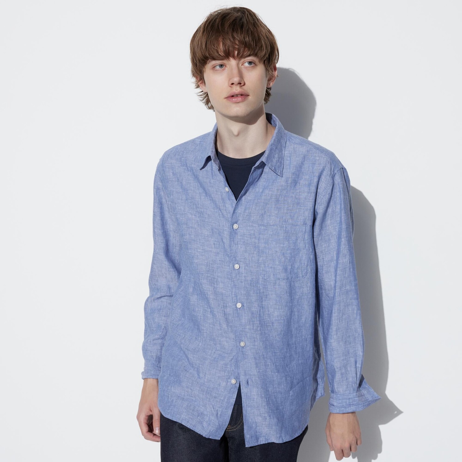 

Рубашка UNIQLO льняная премиум-класса с длинным рукавом, синий