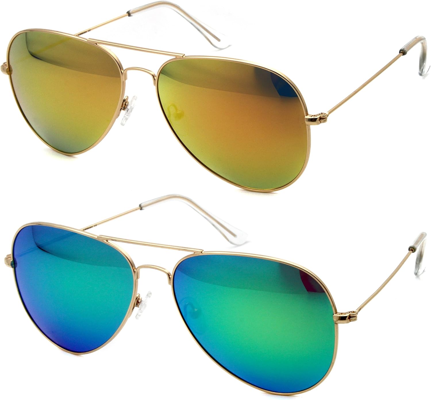 

Большие солнцезащитные очки-авиаторы для женщин и мужчин, с защитой от УФ-излучения, с двойной перемычкой, черные Global Glasses, Gold Frame / Yellow Lens + Gold Frame / Green Lens