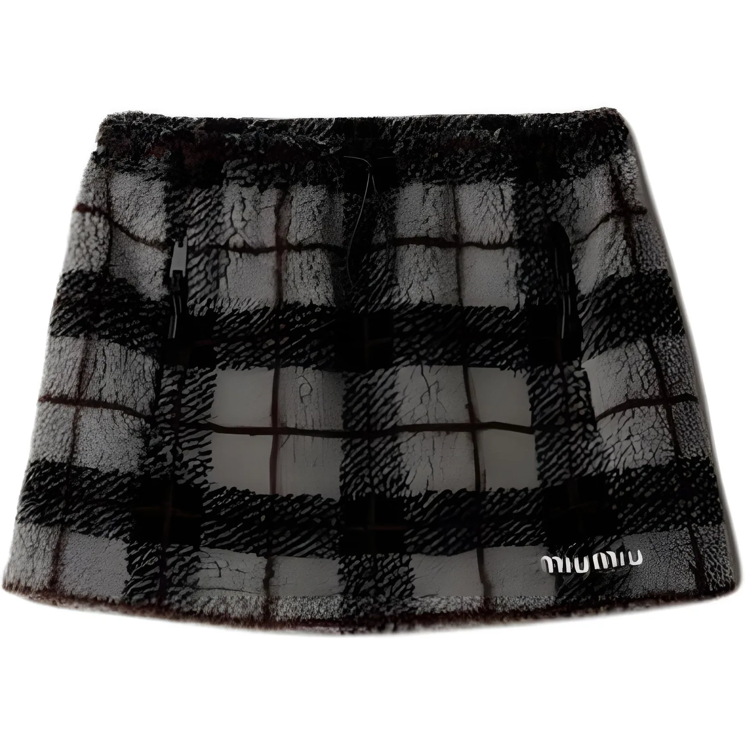 Мини-юбка с клетчатым узором на пуговицах MIU MIU, черный