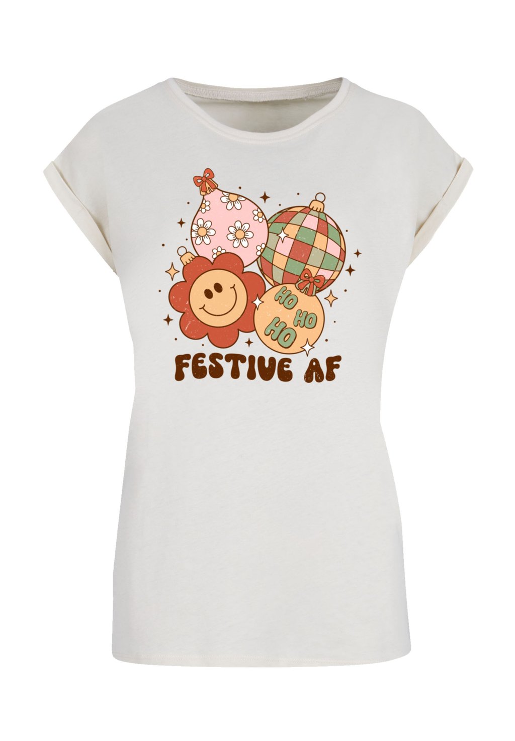 

Футболка с принтом WEIHNACHTEN FESTIVE AF CHRISTMAS TREE BALLS F4NT4STIC, песочный