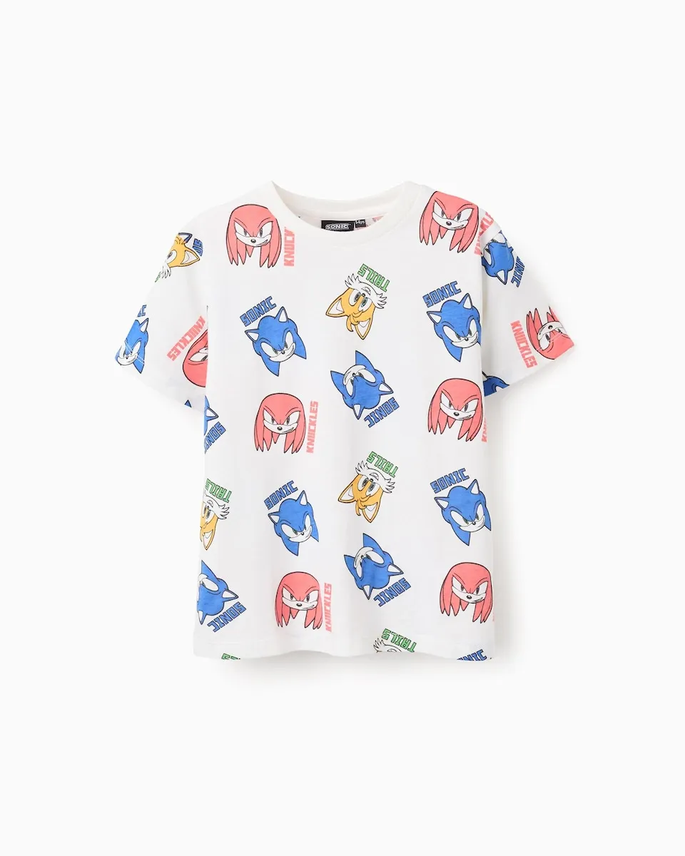 

Детская футболка с коротким рукавом с принтом Соник Zippy, белый