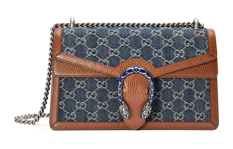 

Дионис Джинсовая С Кожаной Отделкой Сумка Через Плечо, Кроссбоди Трумпетс Женская Серый И Синий И Коричневый GUCCI