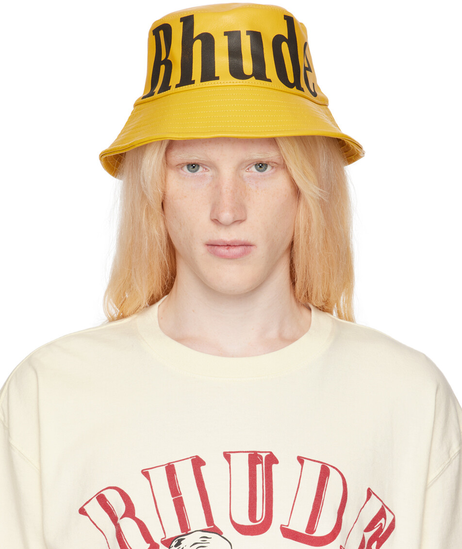 

Желтая кожаная панама с логотипом Rhude