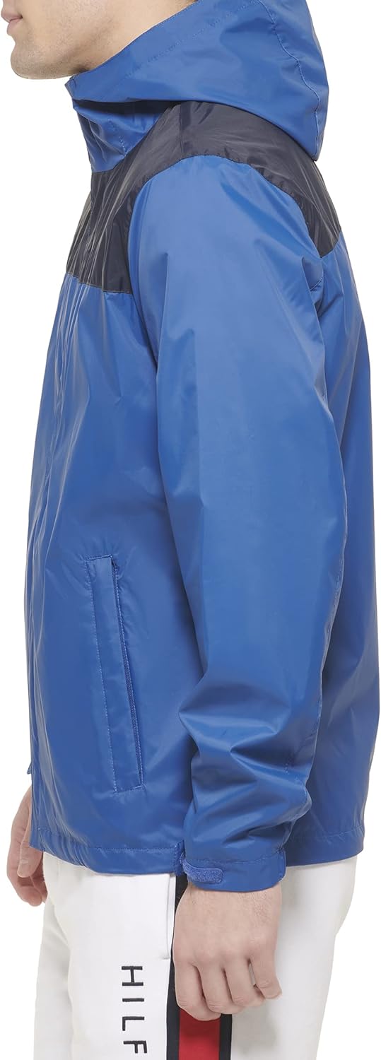 Мужская легкая дышащая водонепроницаемая куртка с капюшоном Tommy Hilfiger, Royal Blue/Navy Colorblock — фото 3