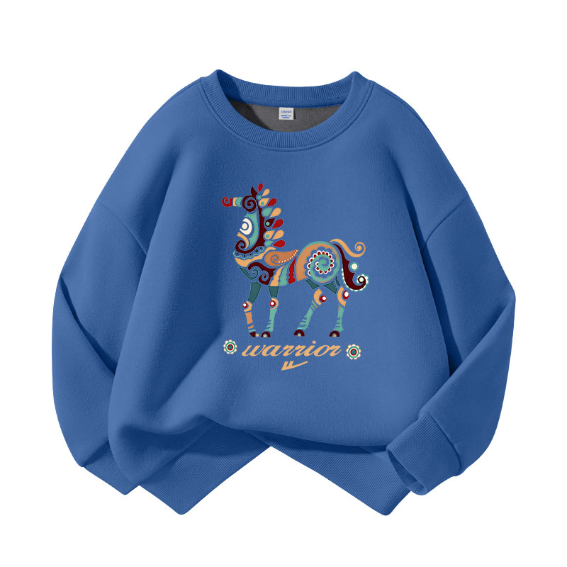 

Детский свитшот с круглым вырезом Moderate WARRIOR, indigo/h dunhuang horse pattern