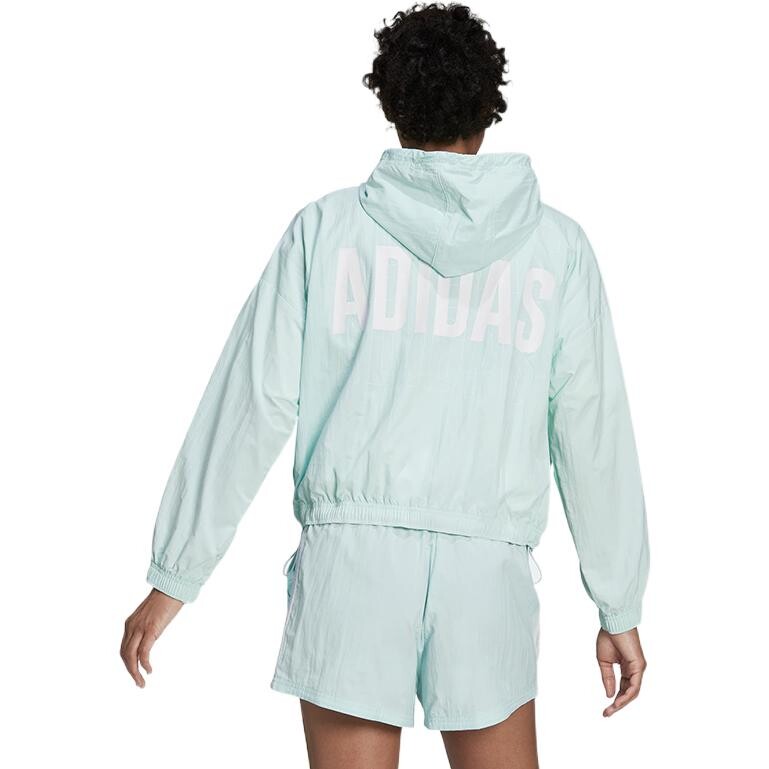 Женская ветровка свободного кроя Essentials с повторяющимся логотипом зеленого цвета Adidas — фото 3