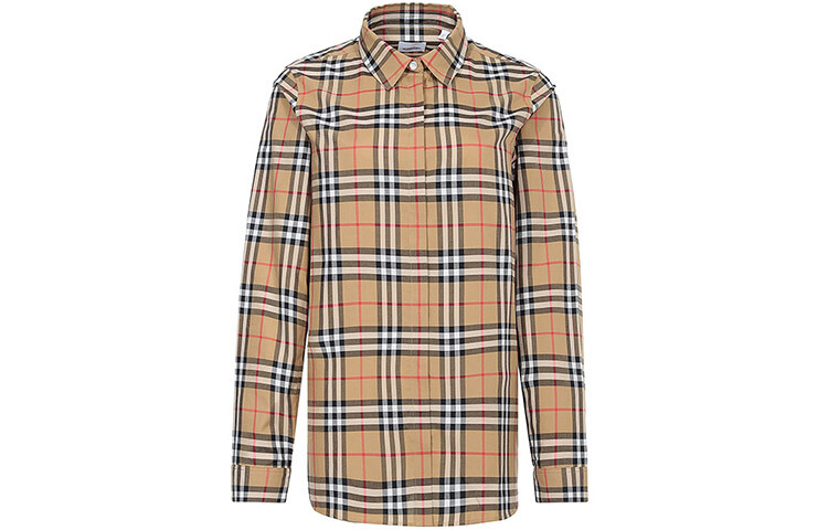 

Burberry Vintage Женская рубашка в клетку большого размера из хлопка антик-желтого цвета, цвет antique yellow