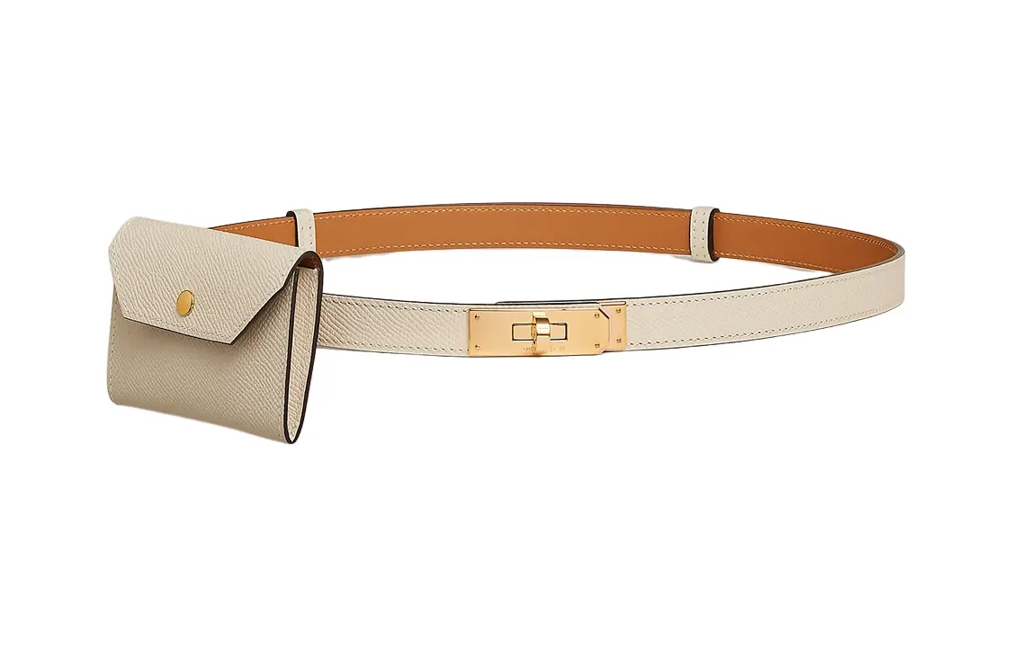 

Двусторонний кожаный ремень из телячьей кожи женский экрю ширина 1,8 см HERMES