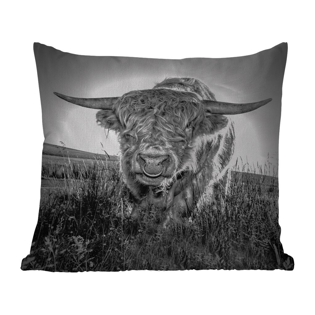 

Уличная подушка MuchoWow — шотландский горец — черно-белый — 50x50 см — защита от атмосферных воздействий — подушка для отдыха — чехол для подушки — хлопчатобумажная ткань — декоративные чехлы для подушек, мультиколор