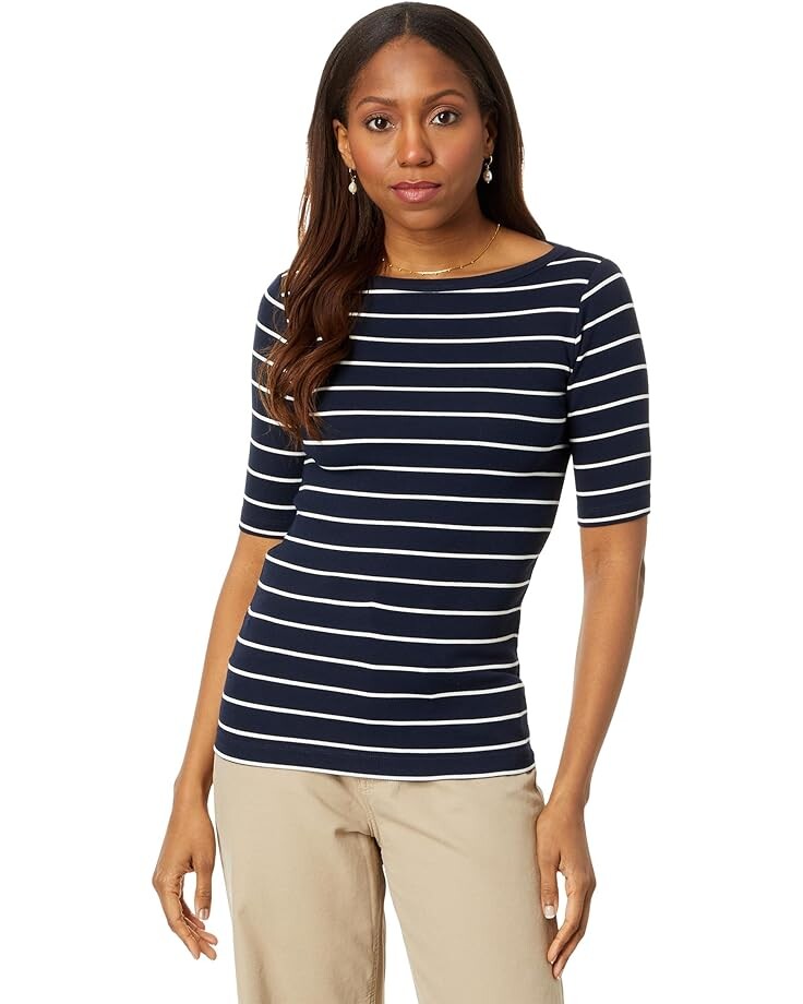 

Футболка NIC+ZOE Wide Stripe Rib Knit Boatneck, цвет Indigo Multi