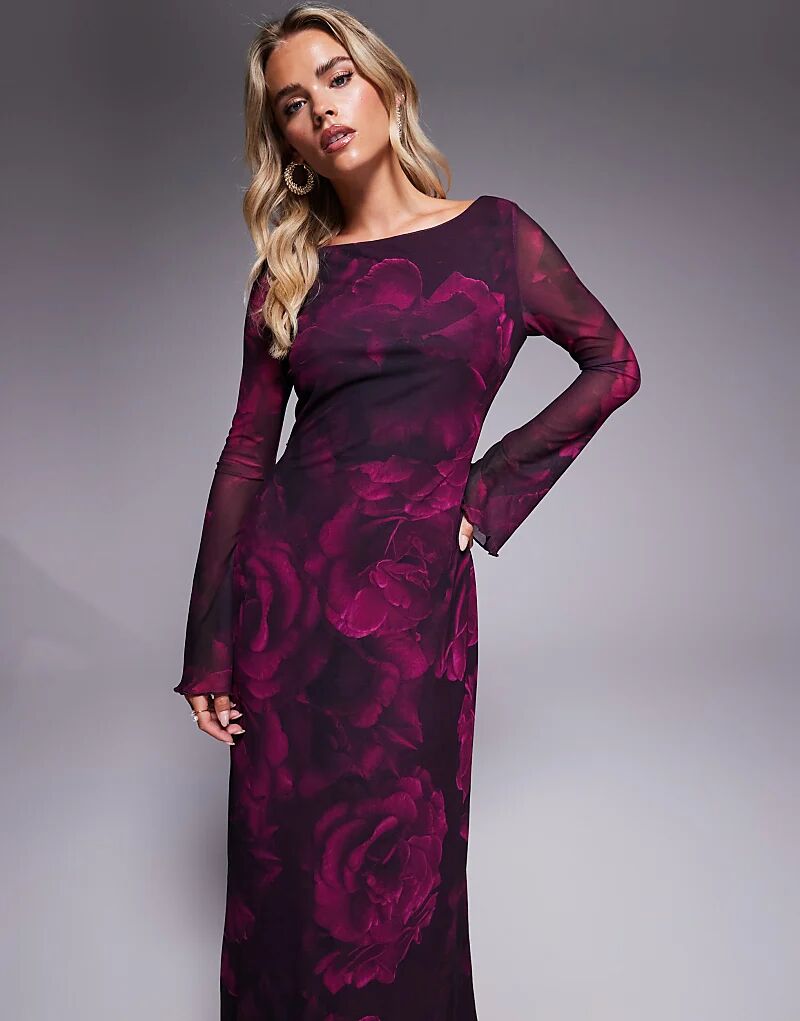 

Платье-комбинация макси с длинными рукавами из сетки Forever New Petite цвета сливовой розы