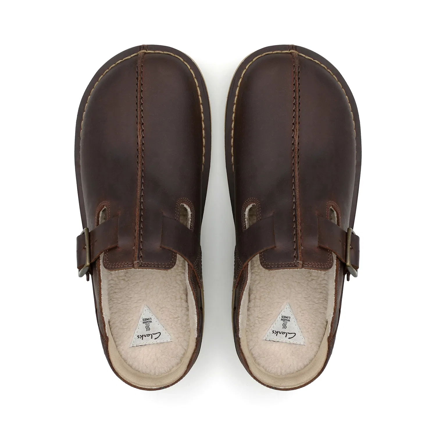 Мужские коричневые сабо Clarks с мехом — фото 3
