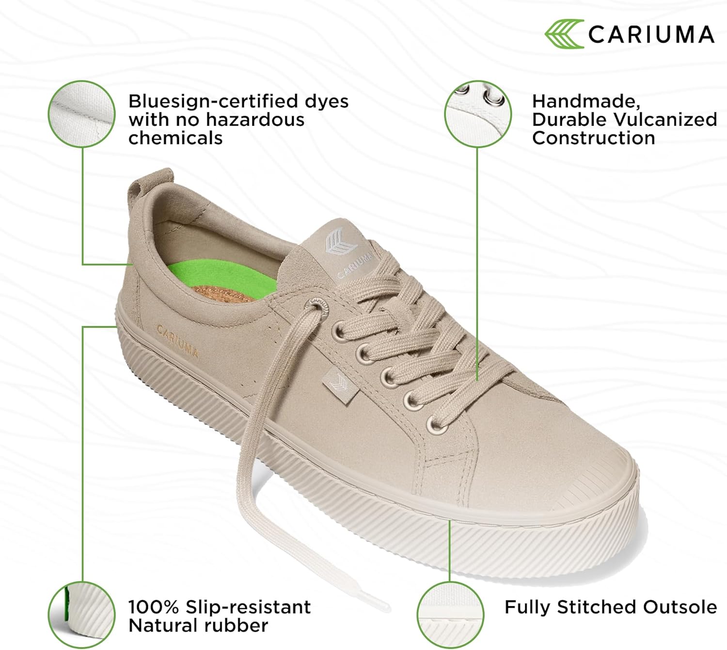 Кроссовки Cariuma OCA Low из замши, удобная обувь для мужчин, легкие и экологичные, повседневные туфли с 100 веганскими стельками, резиновая подошва, All Sand — фото 4
