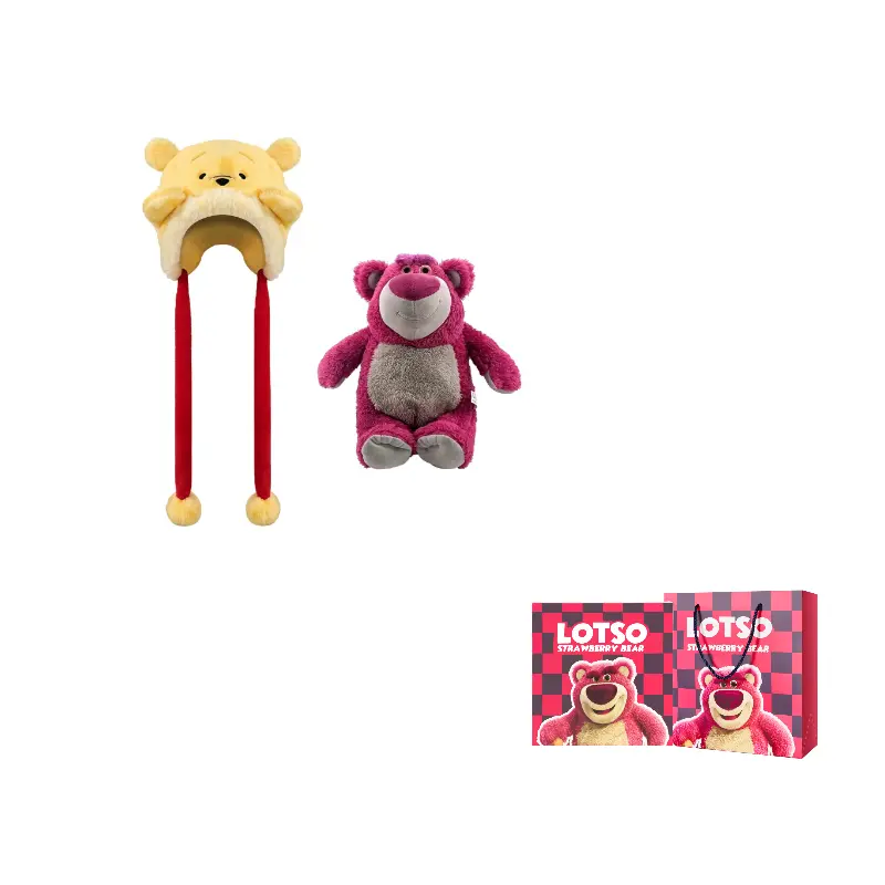 

Disney Вязаная шапка из полиэстера серии "Клубничный мишка" унисекс, Winnie The Pooh Plush Thermal Hat+Large Doll