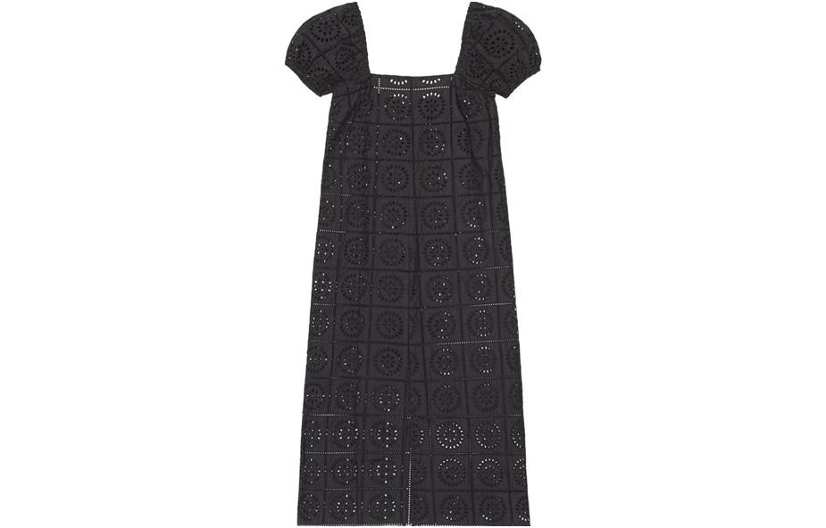 

Платье миди с квадратным вырезом и вышивкой broderie anglaise GANNI, черный