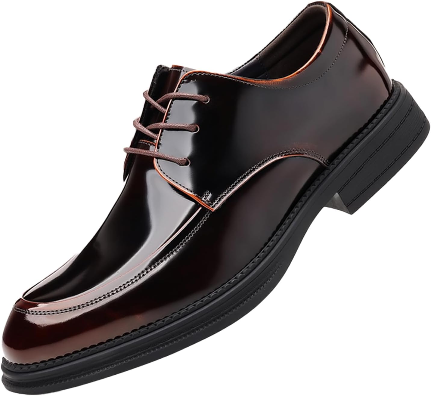 

Мужские туфли-оксфорды из лакированной кожи, классические на шнуровке, с массивным низким каблуком, для делового костюма или смокинга, модные повседневные с круглым носком, противоскользящие свадебные дерби Enjgu, коричневый