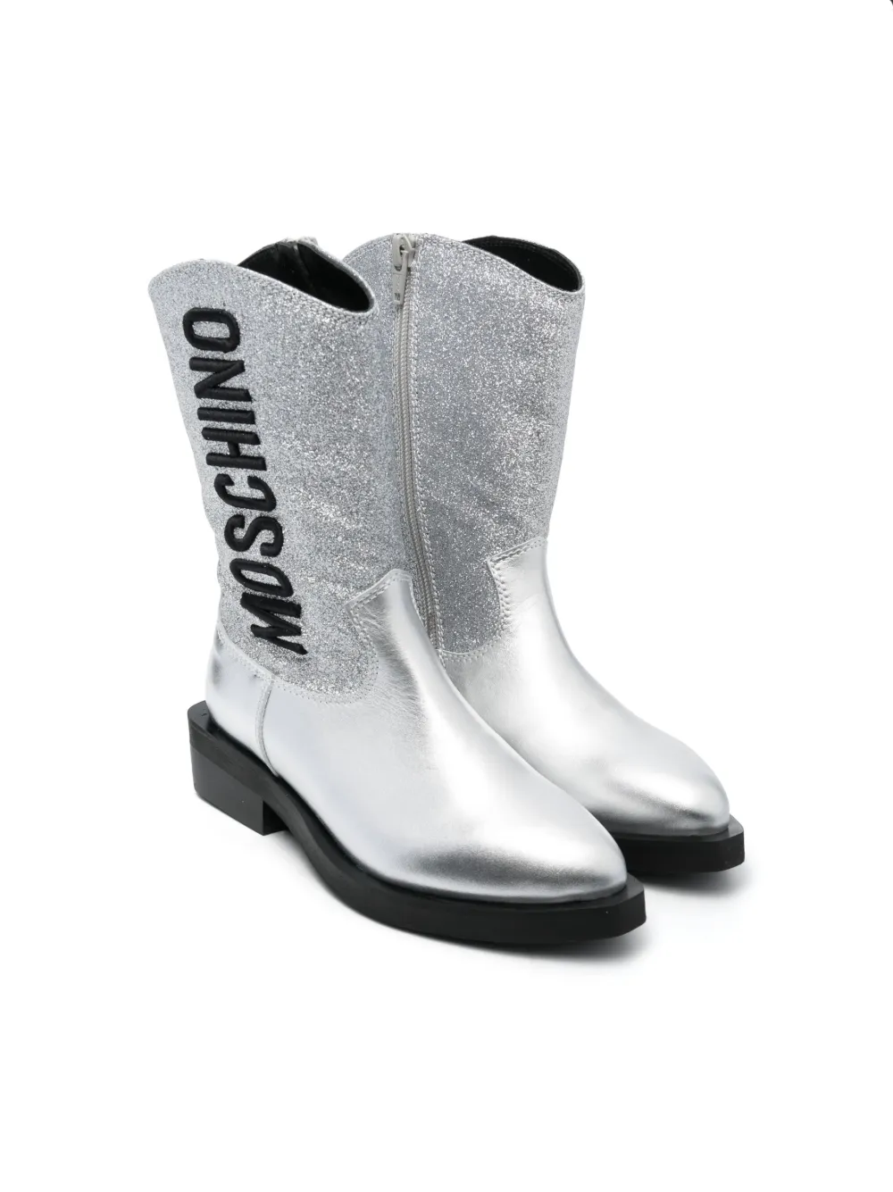 

Сапоги с вышитым логотипом Moschino Kids, серебяный