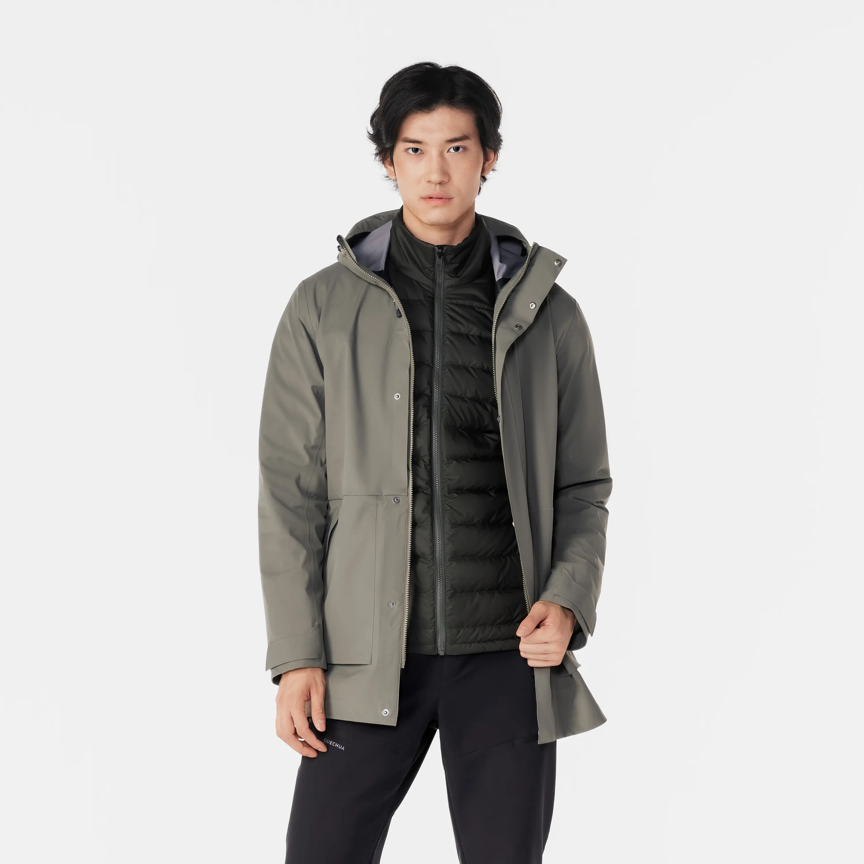 

Мужская трёхслойная водонепроницаемая утеплённая пуховая куртка для пешего туризма Forclaz TRAVEL900 цвета хаки