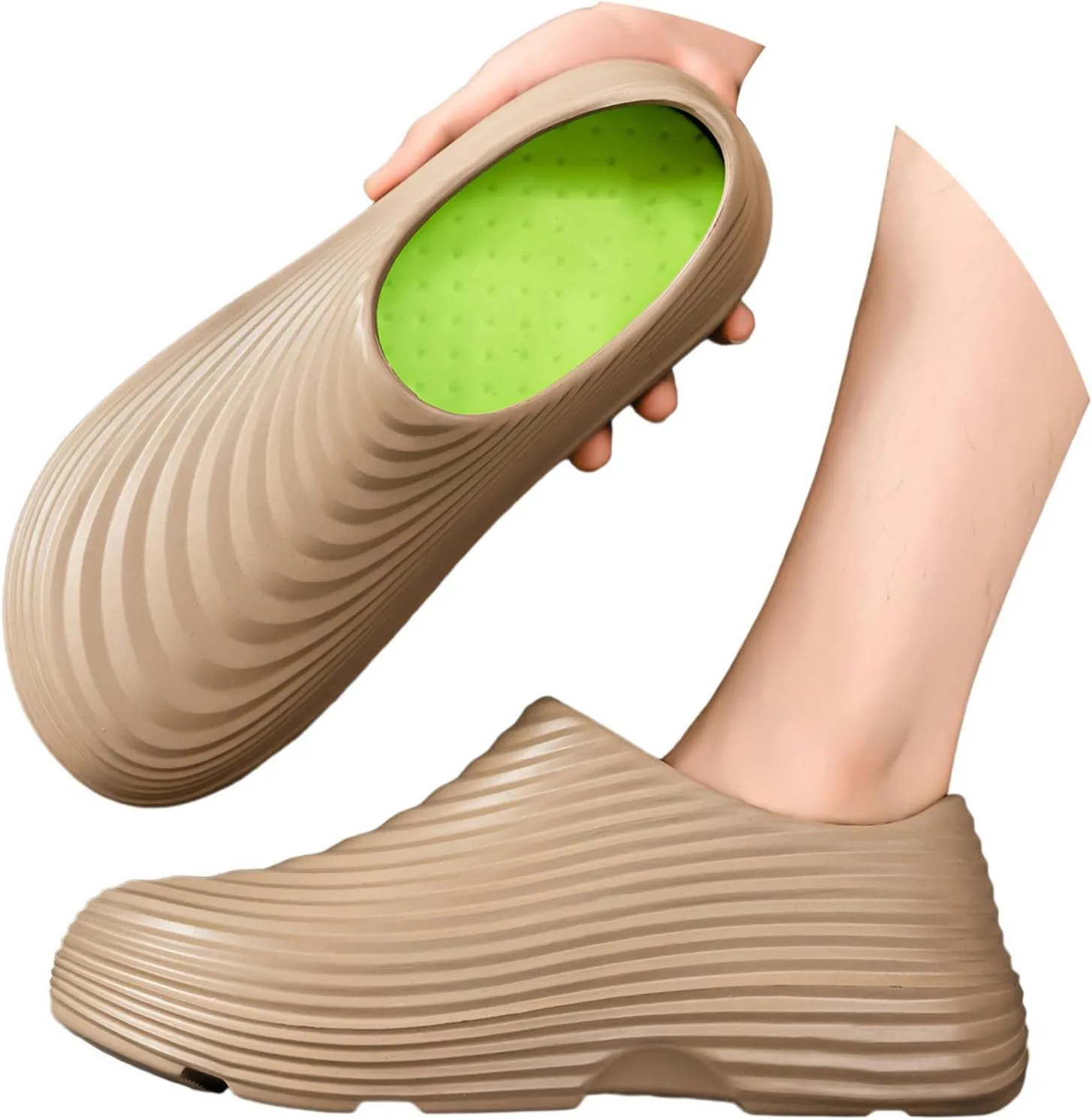 Мужская рабочая обувь Chef's Shoes водонепроницаемая и нежирная на подошве, без шнурков. Рабочие тапочки, повседневные мюли с нескользящей подошвой Bibokaoke, хаки — фото 3