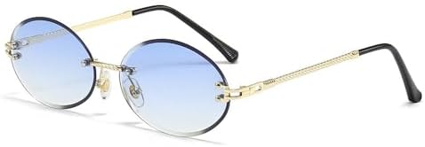 

Модные солнцезащитные очки без оправы для женщин, овальные, в стиле панк, мужские солнцезащитные очки, очки для вождения, женские очки с защитой от УФ-излучения UV400 MTZJH, Gold Blue