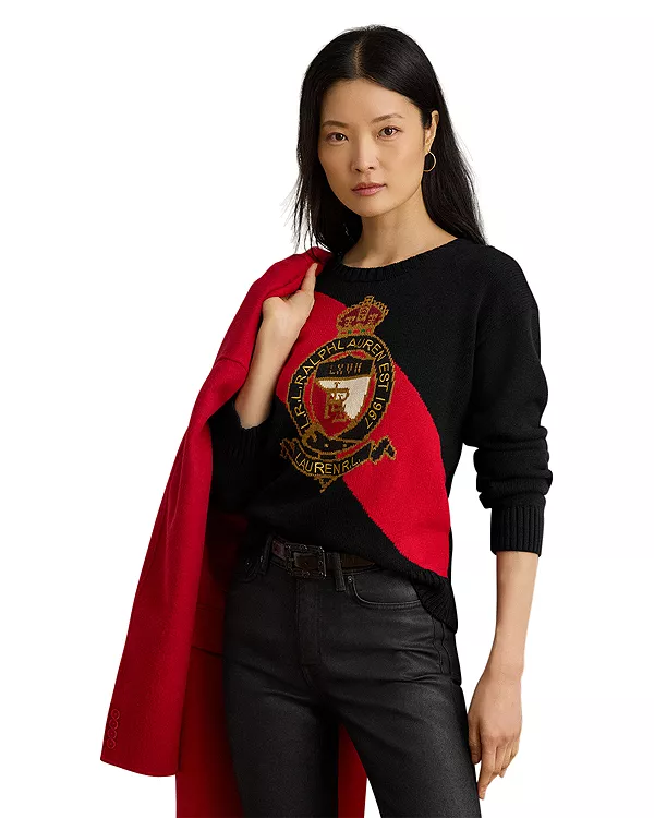 

Хлопковый свитер с цветными блоками и гербом Ralph Lauren, мультиколор