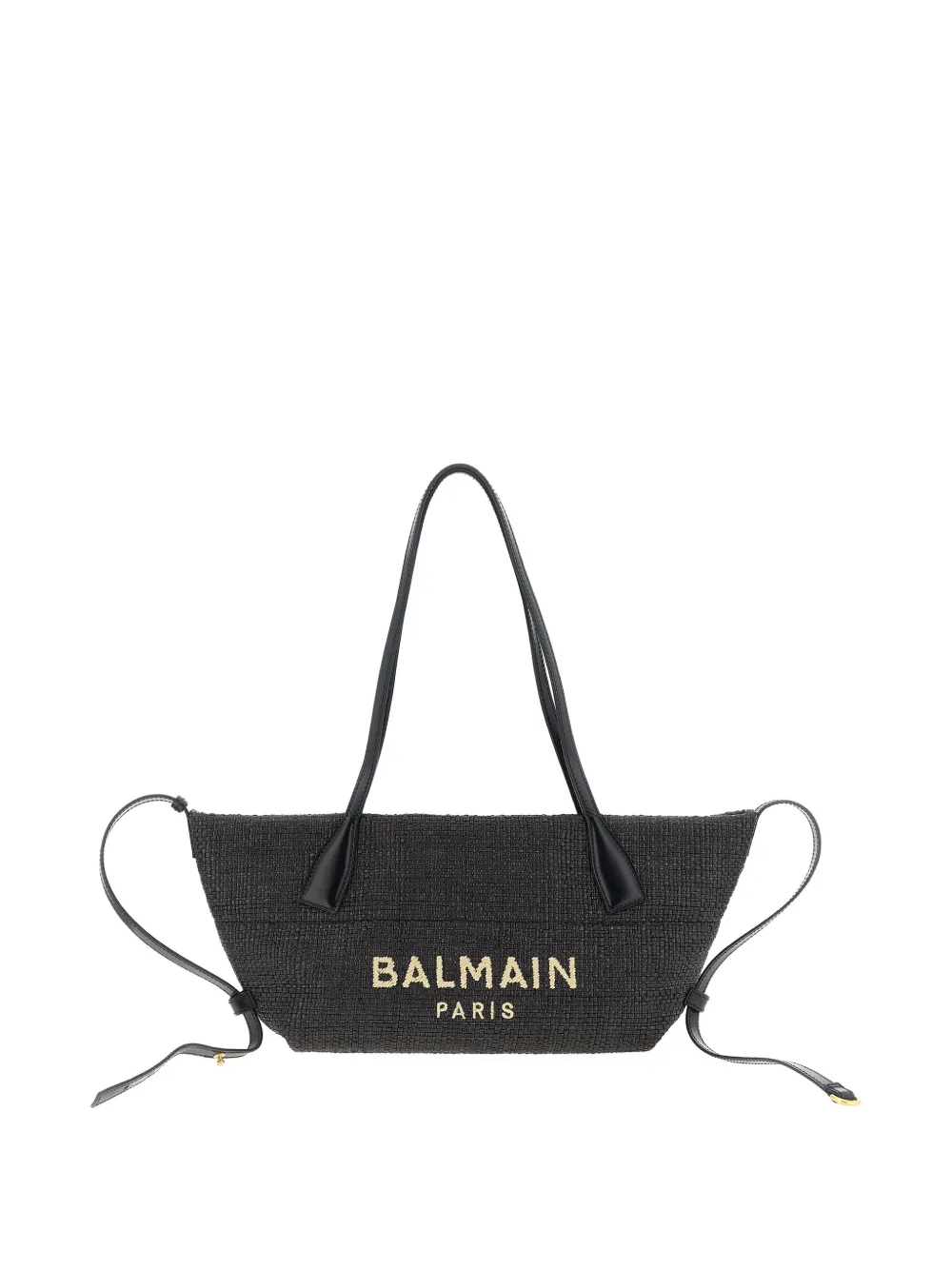 Плетеная соломенная сумка-тоут Track Balmain, черный — фото 2