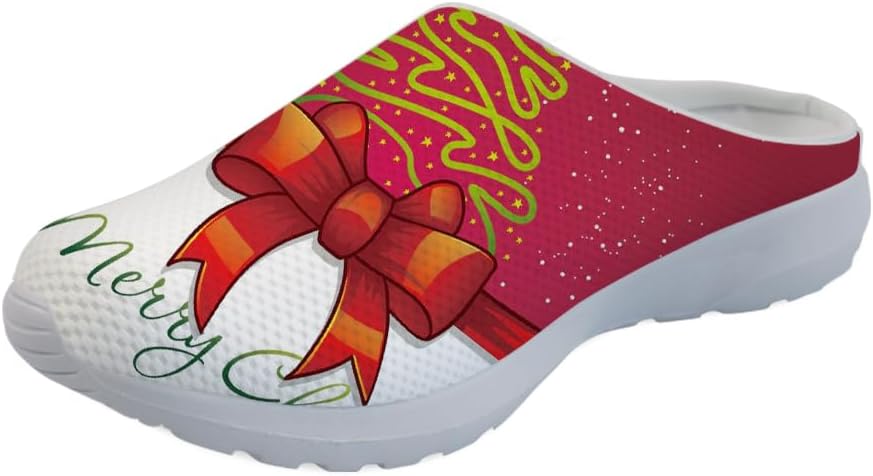 

GLENLCWE Унисекс сабо с принтом американского флага для мужчин и женщин, туфли-мюли, сабо на мягкой подошве, сетчатые тапочки для дома, пляжа и работы медсестрой, Christmas Bow Tree