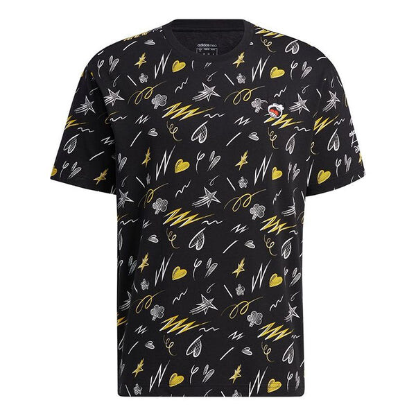 

Футболка neo m mf tee 3 disney full print pattern round neck short sleeve black Adidas, черный