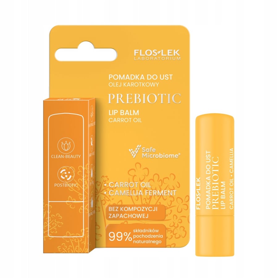 FlosLek Laboratorium Prebiotic Lip Care питательный бальзам для губ с ароматом морковного масла 4 г FLOS-LEK — фото 2