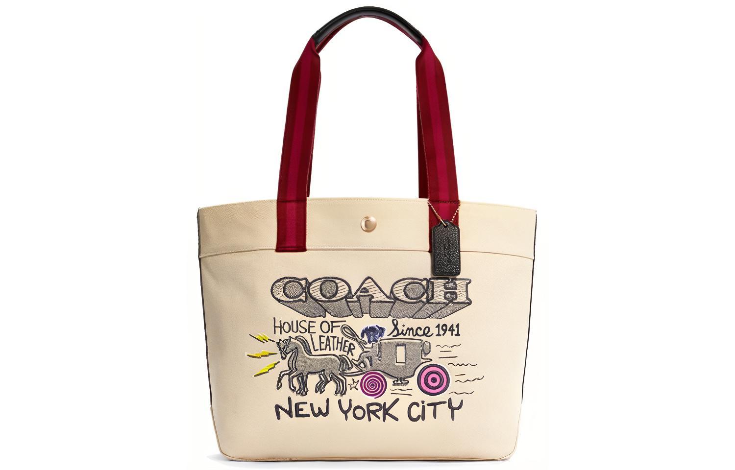 

Переработанная холщовая сумка с кожаной отделкой, шоппер, кроссбоди, большая женская сумка цвета хаки COACH