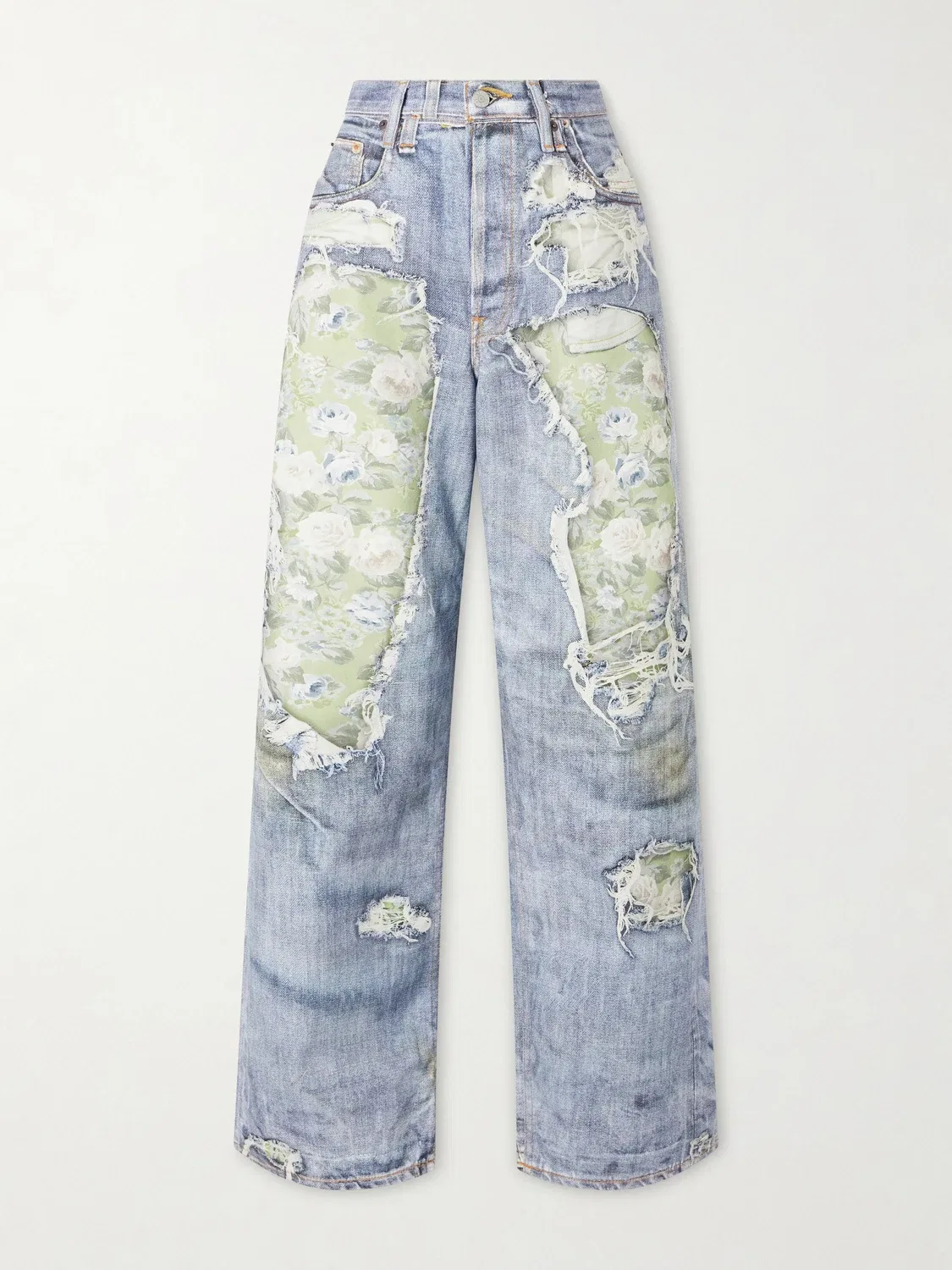 Джинсы из хлопка с принтом «розы» 1981 Denim, средней посадки, широкие штанины Acne Studios, синий