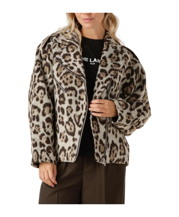 

Женская байкерская куртка из коричневого жаккарда Alix The Label, мультиколор