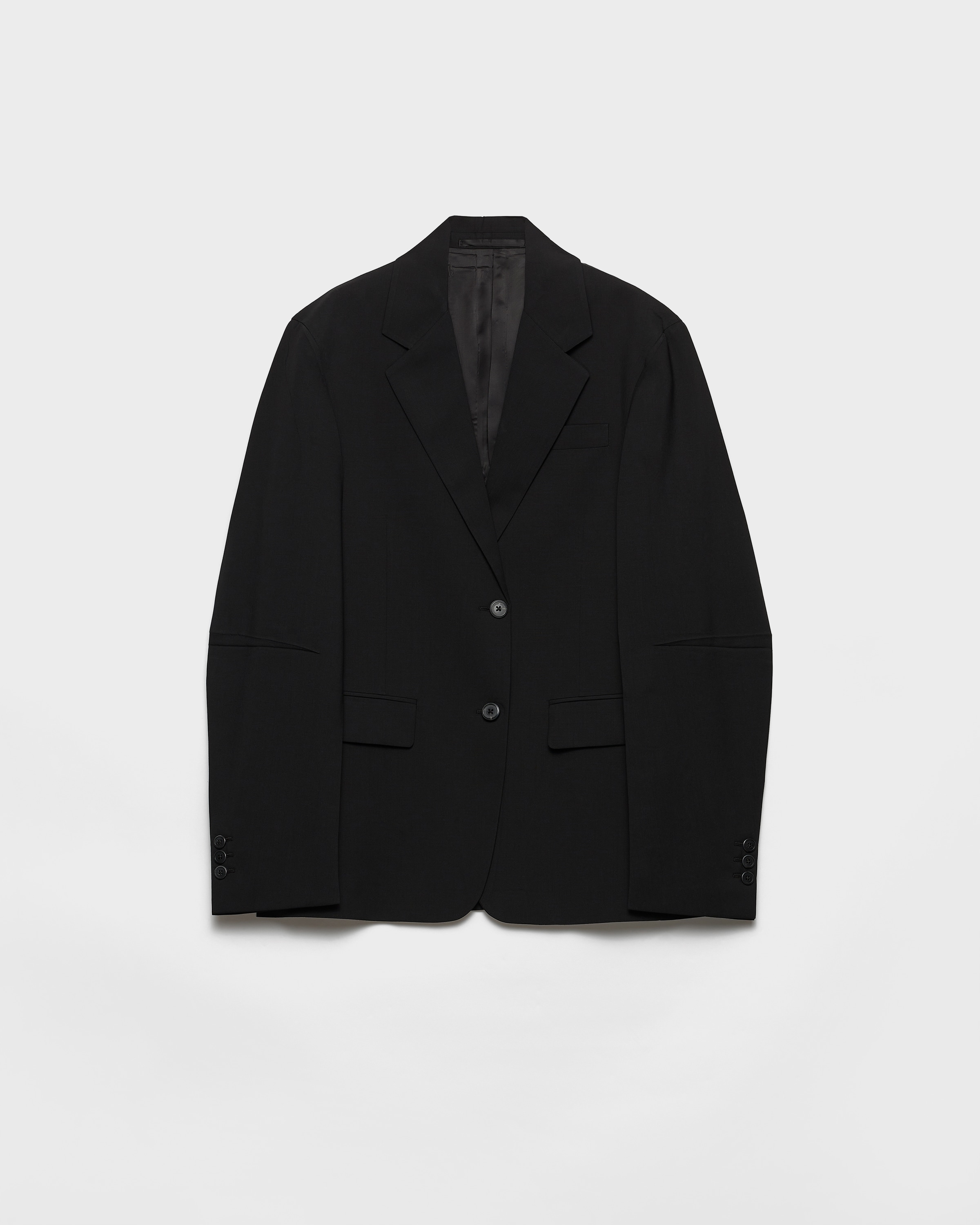 Однобортный пиджак из тончайшей шерсти Prada, черный