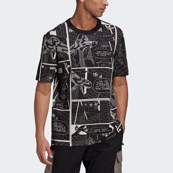 Футболка originals graphic tee printing sports round neck short sleeve black Adidas, черный — фото 3