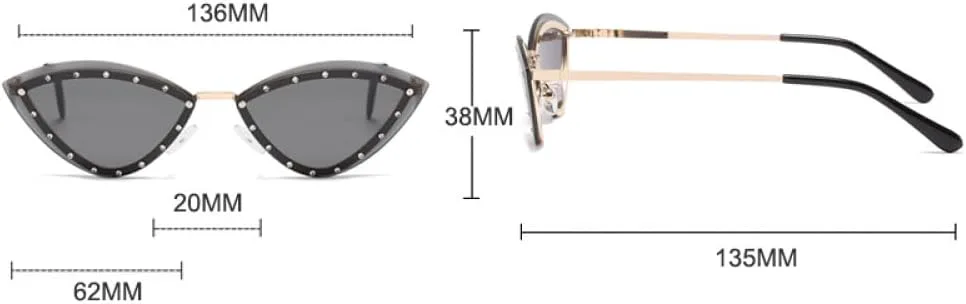 

Женские солнцезащитные очки без оправы с бриллиантами, металлическая оправа, «кошачий глаз», винтажные очки, женские очки с защитой от УФ-излучения UV400 LANGSER, 5