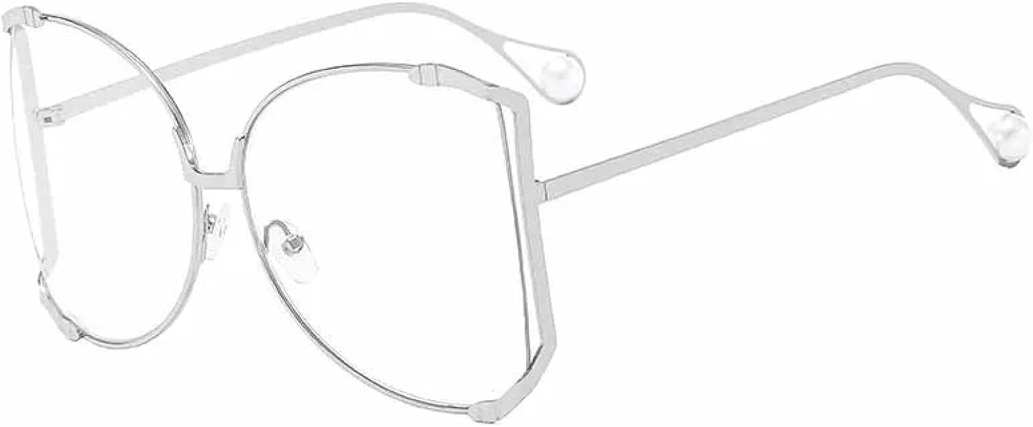 

Модные солнцезащитные очки большого размера с жемчужной отделкой и металлическим каркасом, роскошные, для улицы, с застежкой-пряжкой, защита от УФ-излучения UV400 TKKTLLT, Silver Clear