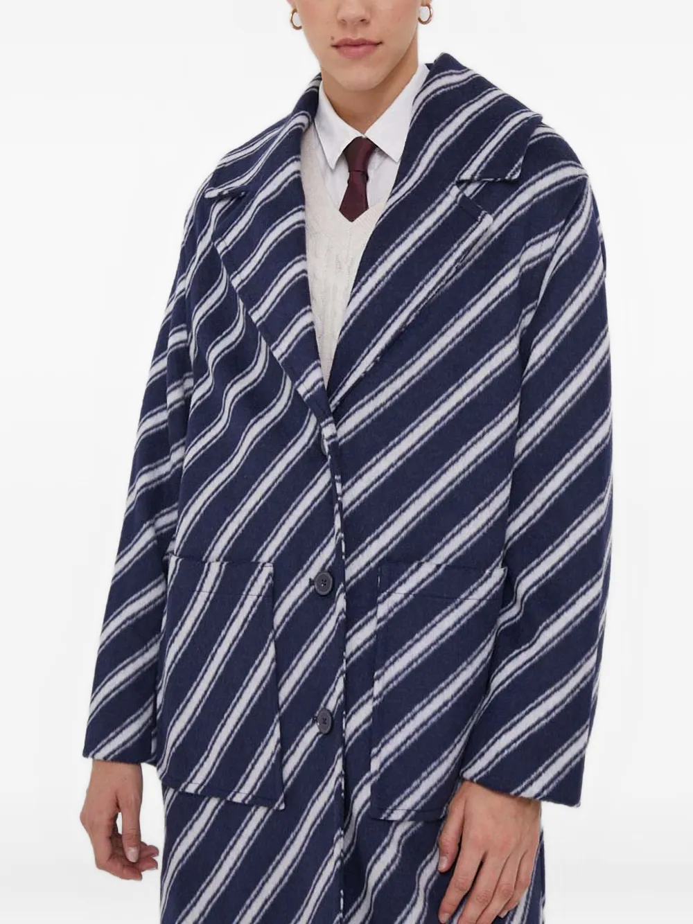 

Пальто в полоску на пуговицах Benetton, синий