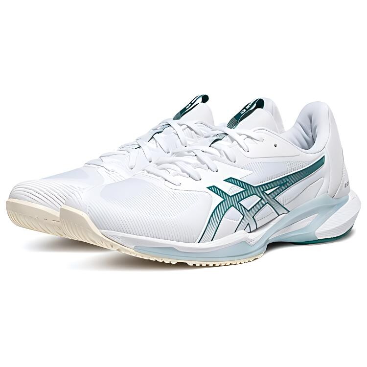 Теннисные кроссовки Solution Speed FF 3 мужские с низким верхом белые/зеленые Asics — фото 3