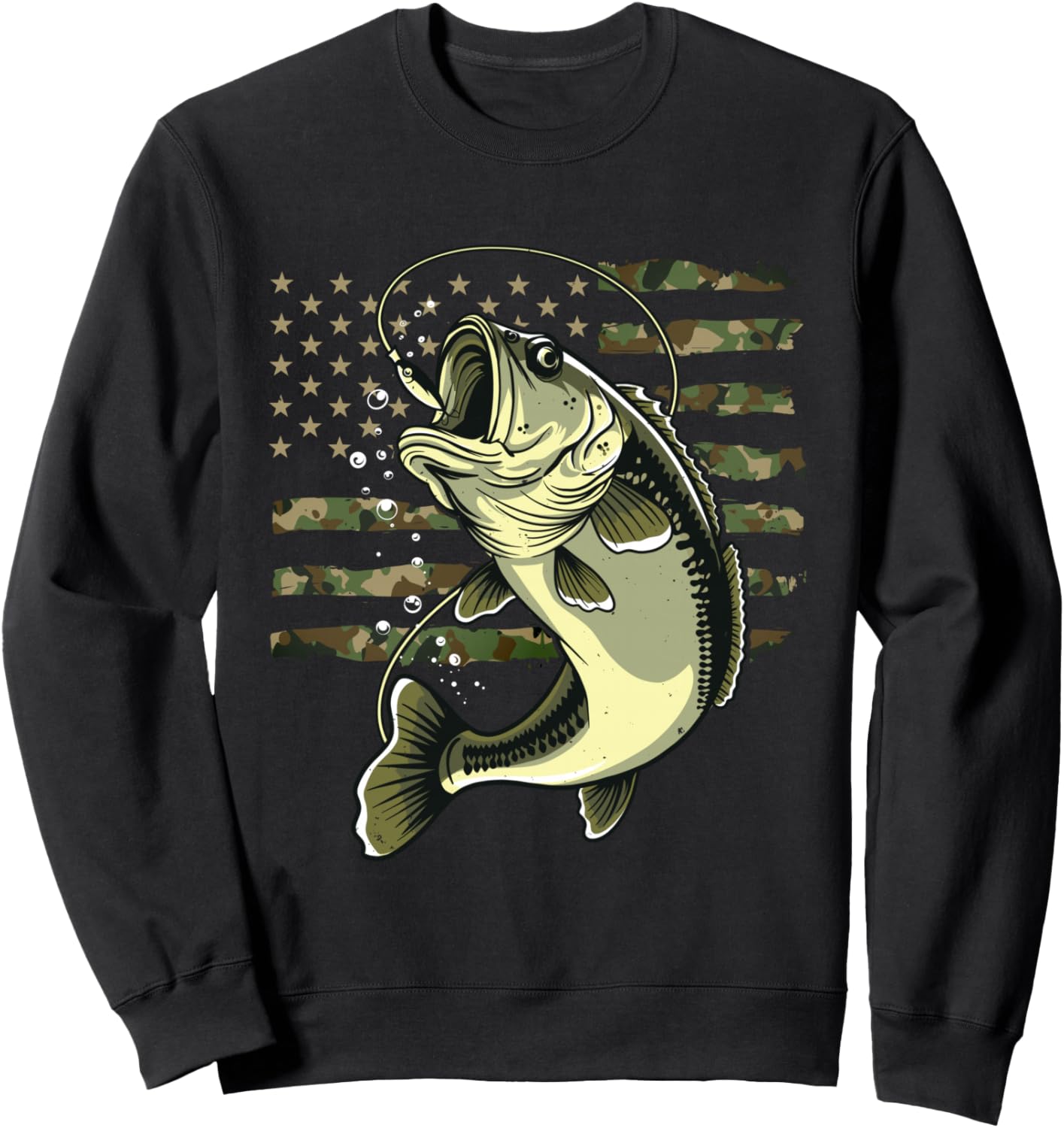 

Толстовка с камуфляжным рисунком «Окунь, рыбалка, США, американский флаг», для рыбака American Flag Fish, Bass Fish, Fishing, Fisherman, черный