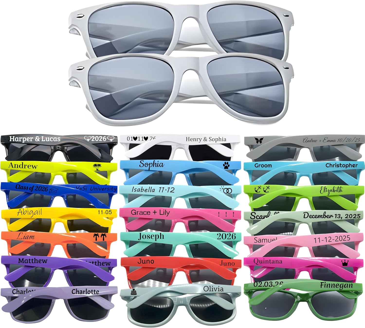 

Солнцезащитные очки на заказ для свадеб, оптовые заказы, персонализированные солнцезащитные очки, сувениры для вечеринок, классические ретро-солнцезащитные очки для мужчин и женщин DFDG, White