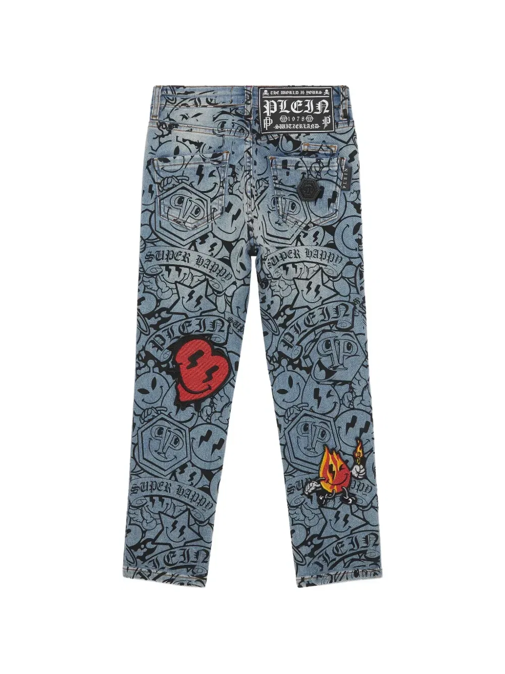 Джинсы с аппликацией-смайликом Philipp Plein Junior, синий — фото 2