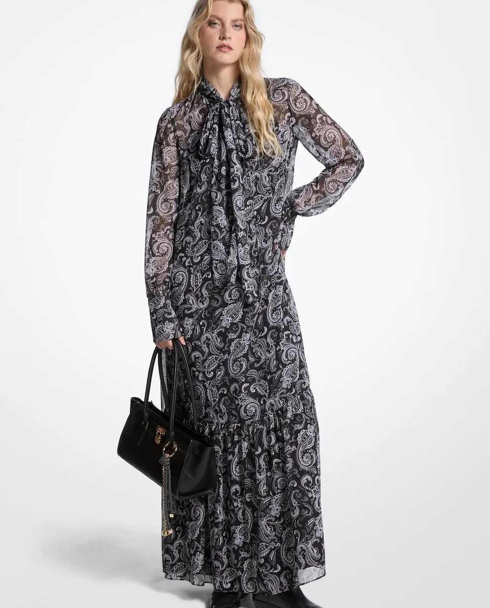 

Длинное струящееся платье с бантом на шее Michael Michael Kors, серый