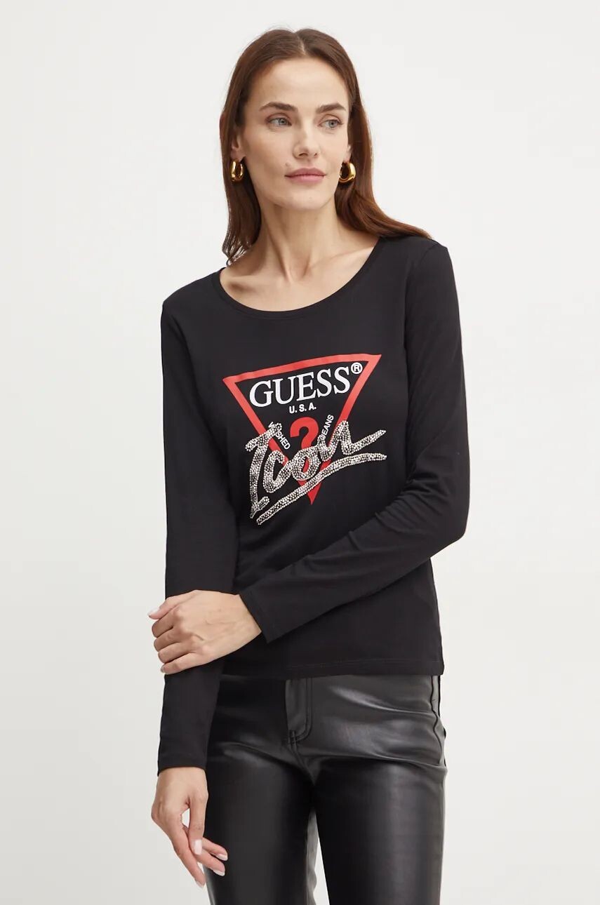 

Хлопковый топ Guess с длинными рукавами, черный