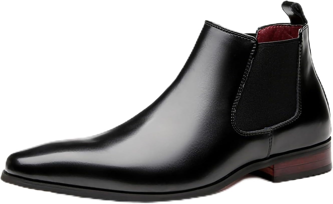 

Мужские классические ботинки Челси для делового стиля, слипоны на низком каблуке, полированная кожа, квадратный носок Generic, черный
