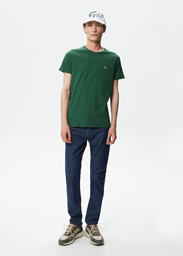 Зеленая мужская футболка slim fit с круглым вырезом Lacoste — фото 2