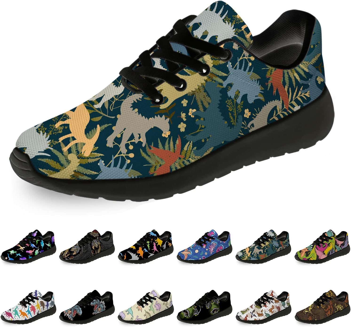 

Кроссовки Horethy Dinosaur для женщин и мужчин, для бега, ходьбы, тенниса, подарок для мальчиков и девочек, зеленый