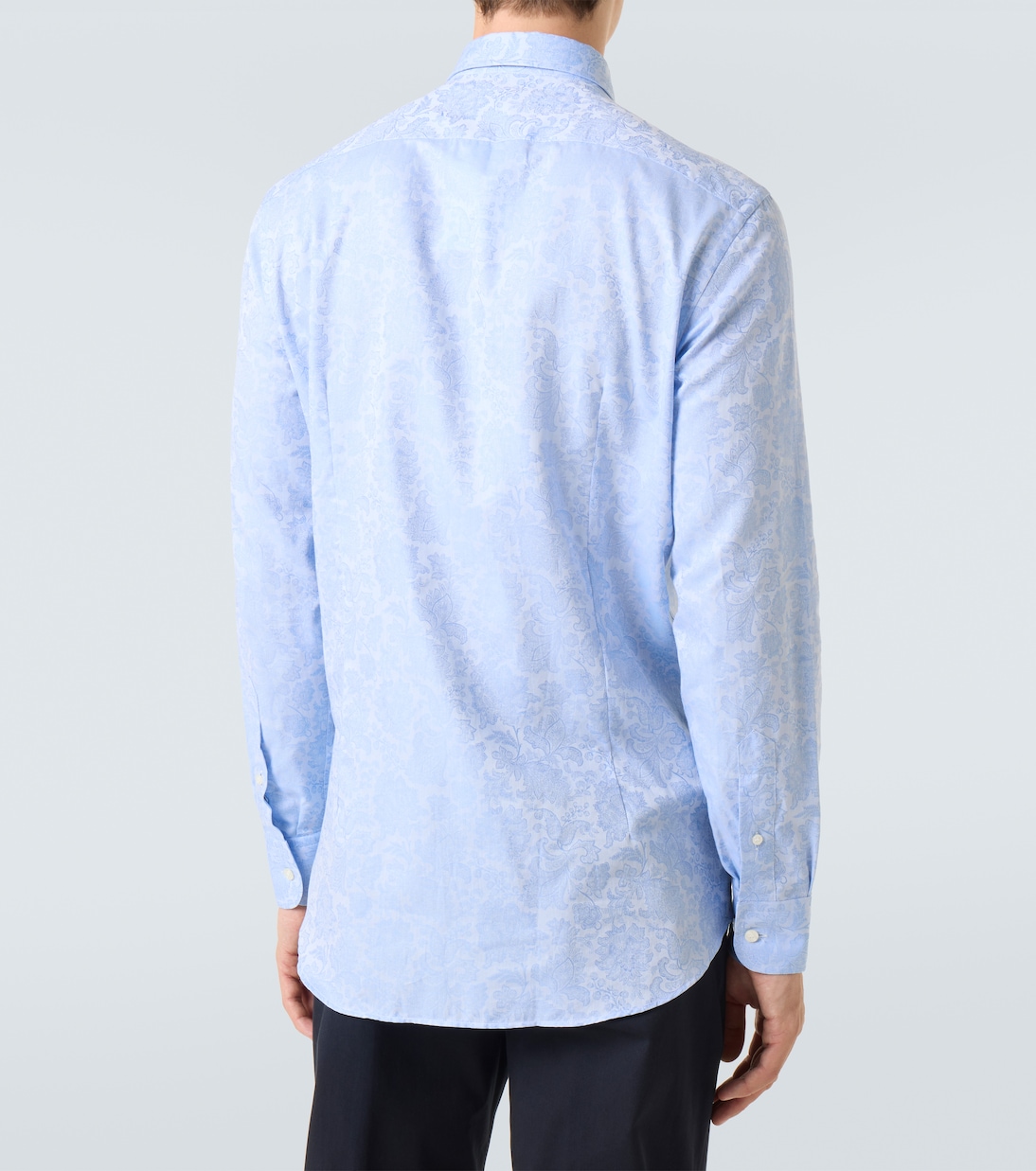 Флоральная хлопковая рубашка жаккард Etro, Sky Blue — фото 4