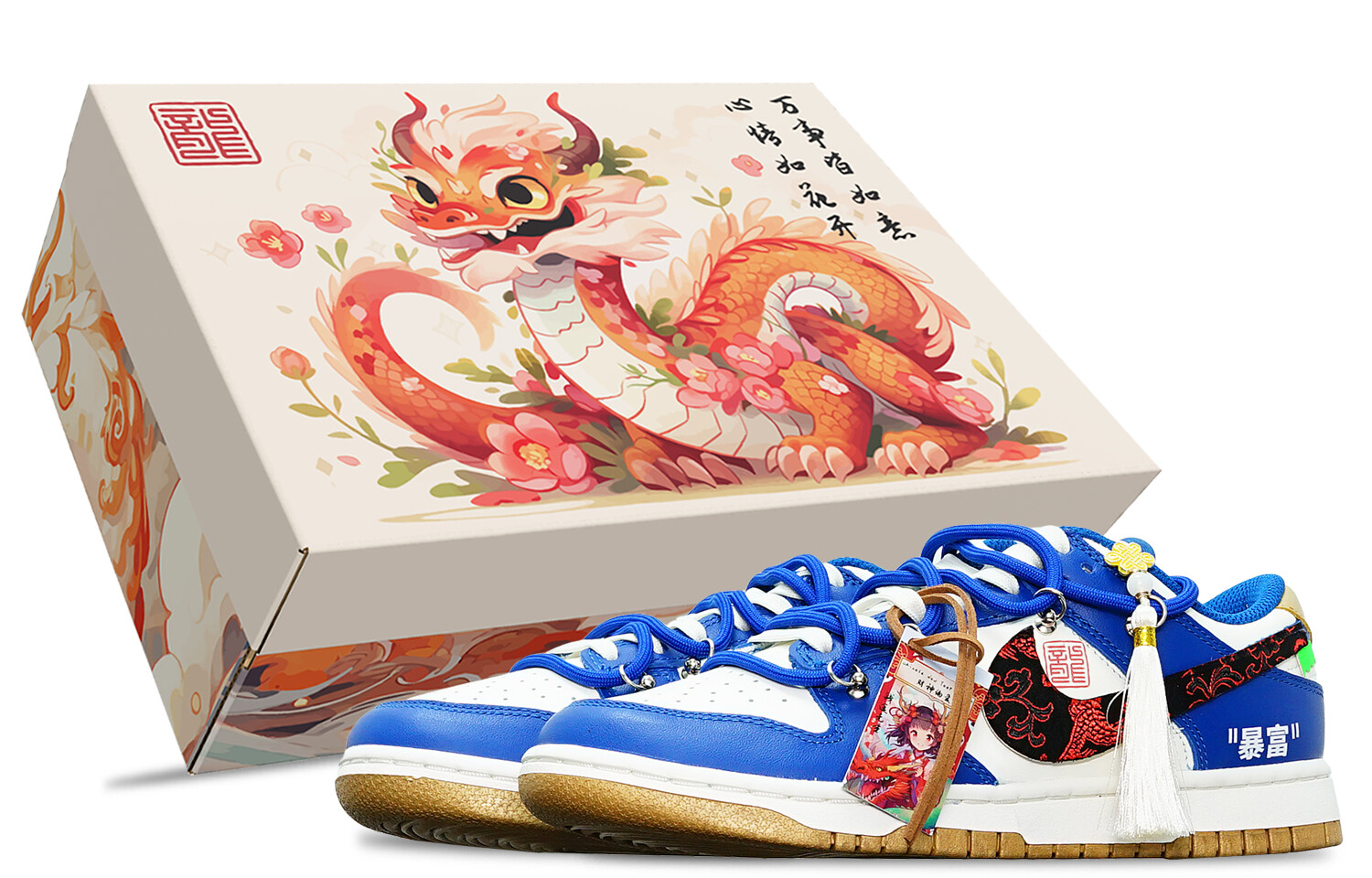 

Женские кроссовки для скейтбординга Nike Dunk, Black hook and red dragon pattern